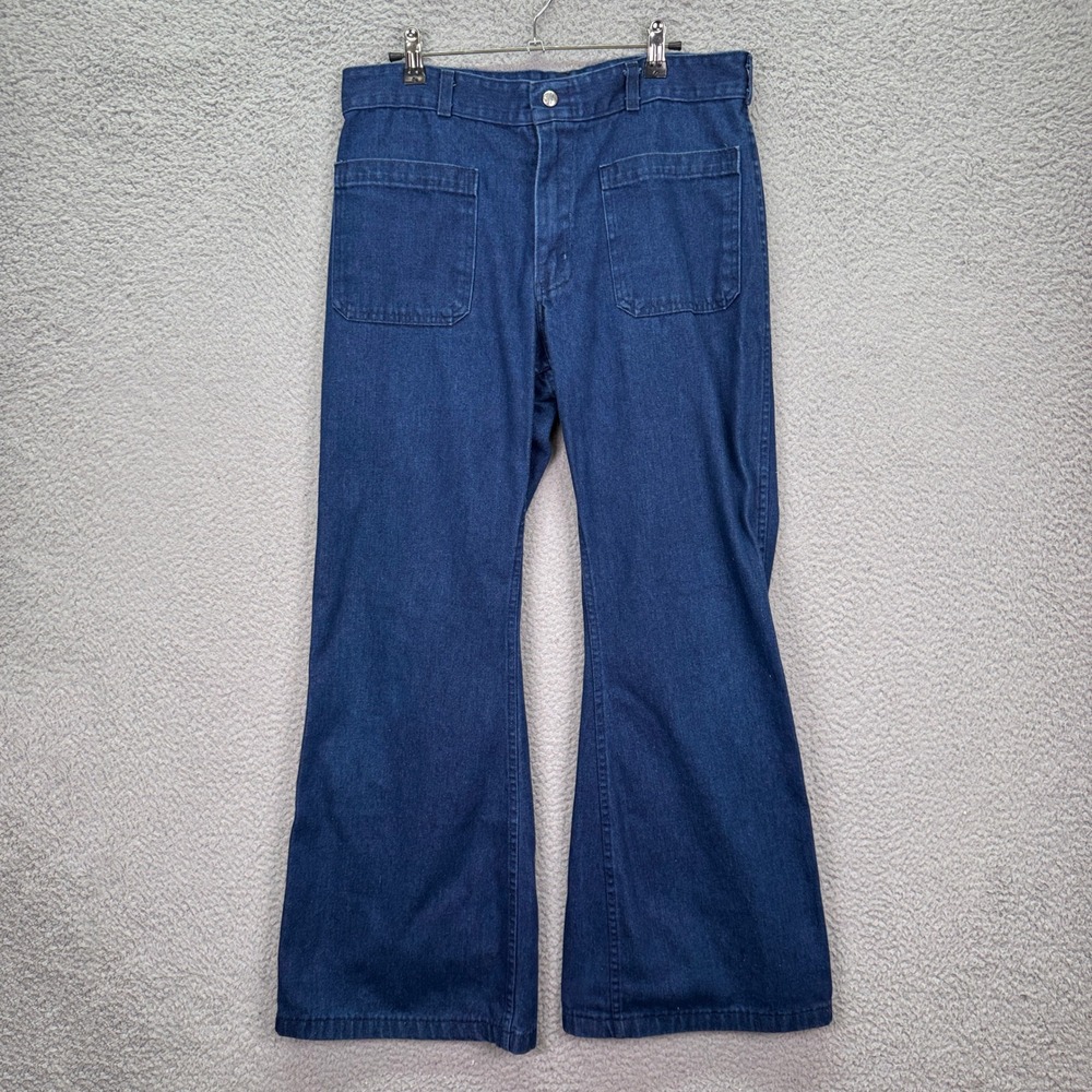 VTG US NAVY 32x31 Seafarer Bell Bottom Wide Leg Flare Denim Sailor Trousers